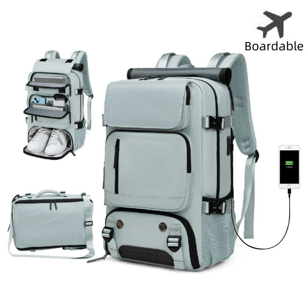Waterproof Travel Backpack with USB Port - Shoe Compartment, Fits 15.6" Laptop, view 2