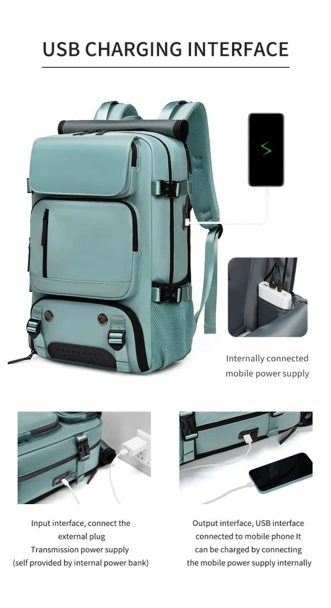 Waterproof Travel Backpack with USB Port - Shoe Compartment, Fits 15.6" Laptop, view 5