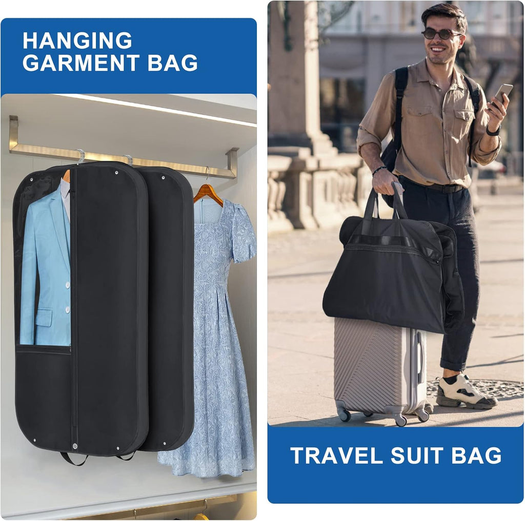 Waterproof Oxford Garment Bag for Travel - 61x109 cm, Black, 2-Pack, view 4