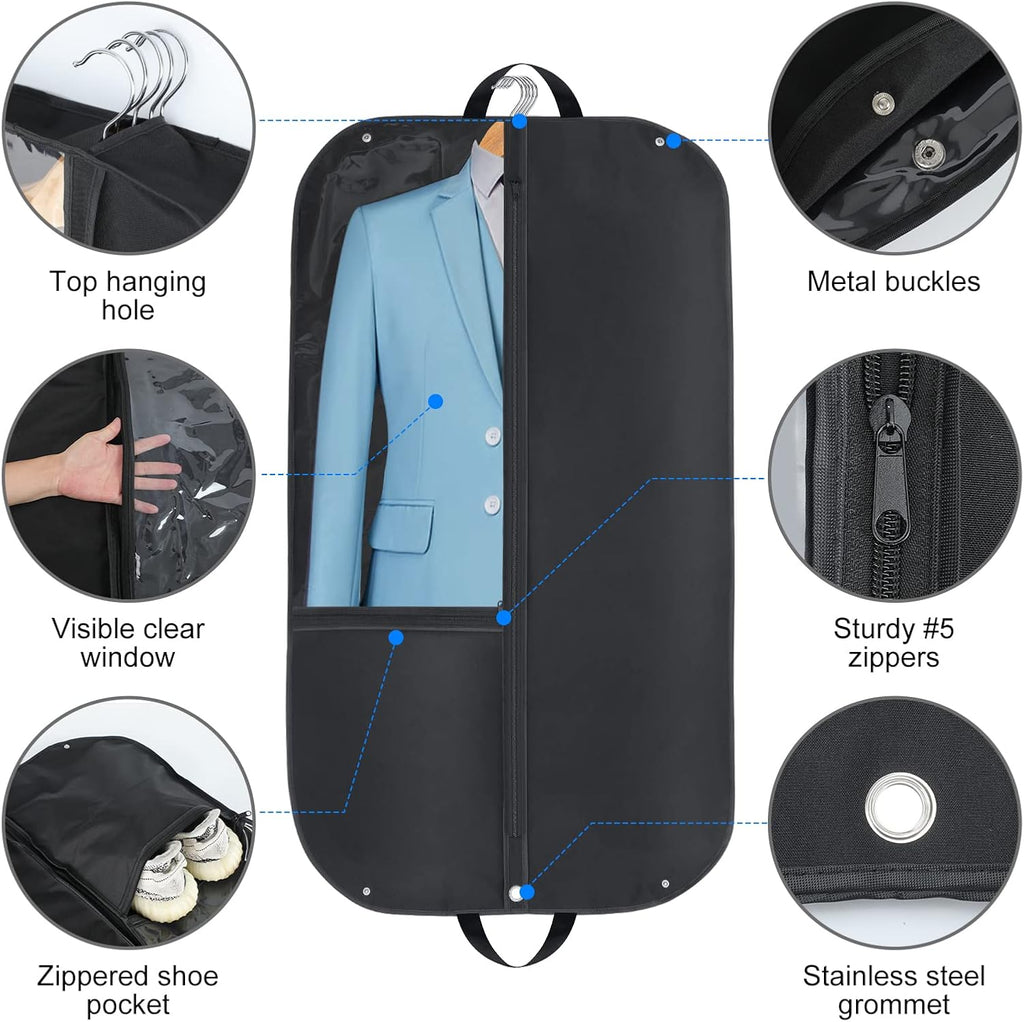 Waterproof Oxford Garment Bag for Travel - 61x109 cm, Black, 2-Pack, view 5
