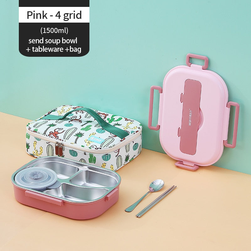 Stainless Steel Multi Compartment Kids Lunch Box - 1500 ml, 304 Steel, view 13