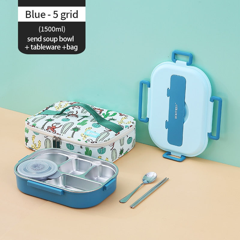 Stainless Steel Multi Compartment Kids Lunch Box - 1500 ml, 304 Steel, view 16