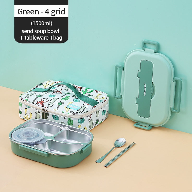 Stainless Steel Multi Compartment Kids Lunch Box - 1500 ml, 304 Steel, view 17
