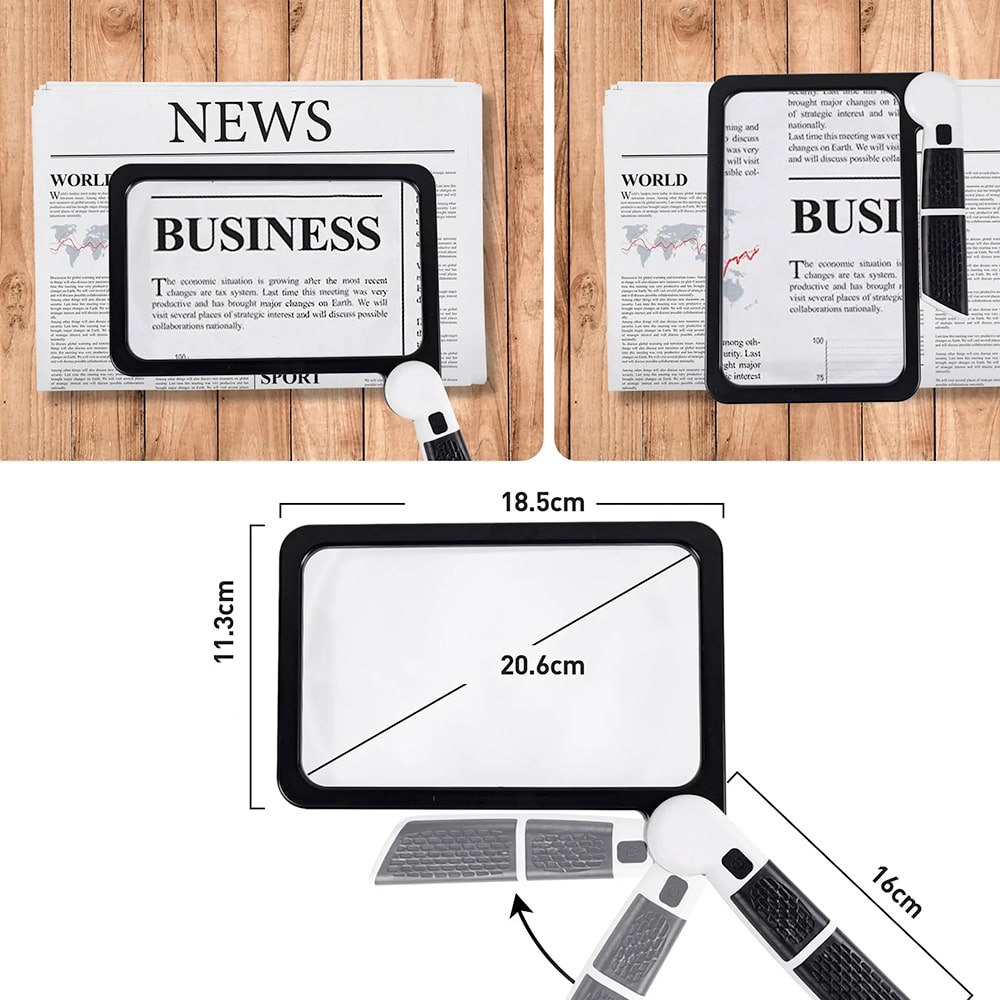 Handheld Magnifying Glass 5X with LED Light - ABS, Foldable, 185x110 mm Lens, view 4