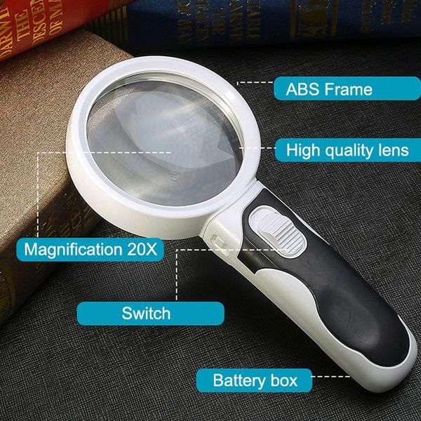 20X Magnifying Glass with LED Light - Double Lens, Acrylic, 80 mm Diameter, view 4