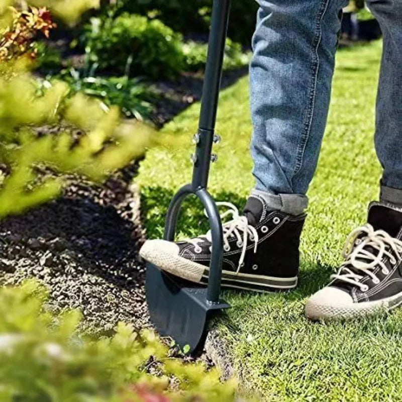 Manual Lawn Edger with Half-Moon Serrated Blade and Long Handle