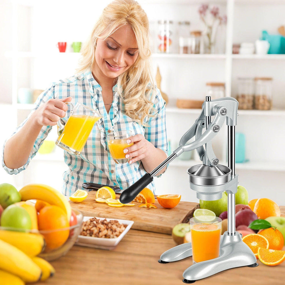 Manual Stainless Steel Citrus Press with Interchangeable Cones