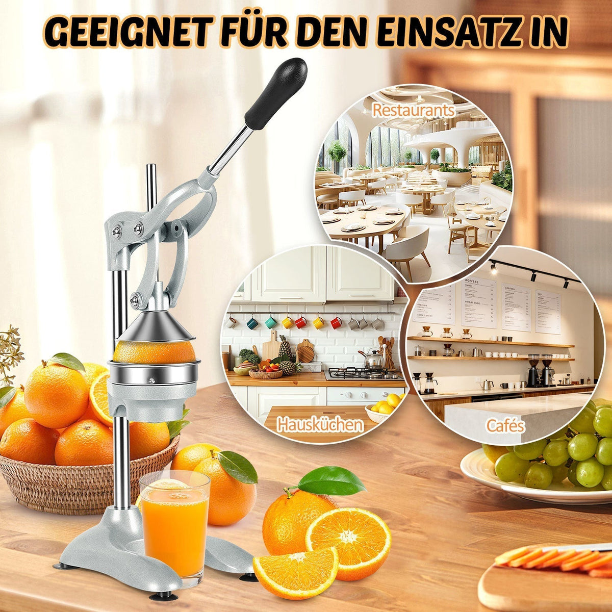 Manual Stainless Steel Citrus Press with Interchangeable Cones
