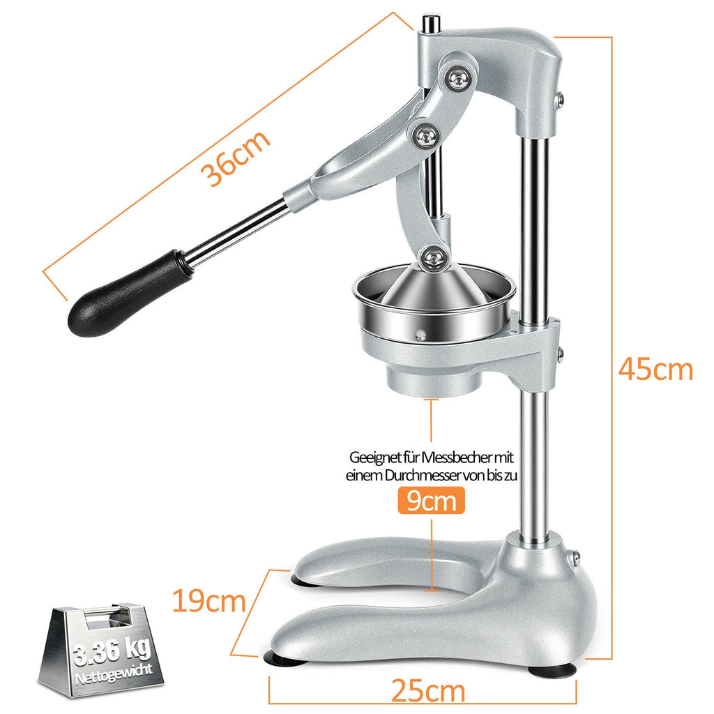 Manual Stainless Steel Citrus Press with Interchangeable Cones