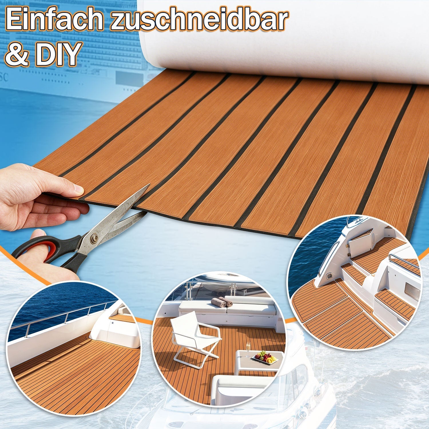 Boat EVA Teak Flooring Self-Adhesive - Brown or Grey, 240x45/60/90cm, view 3
