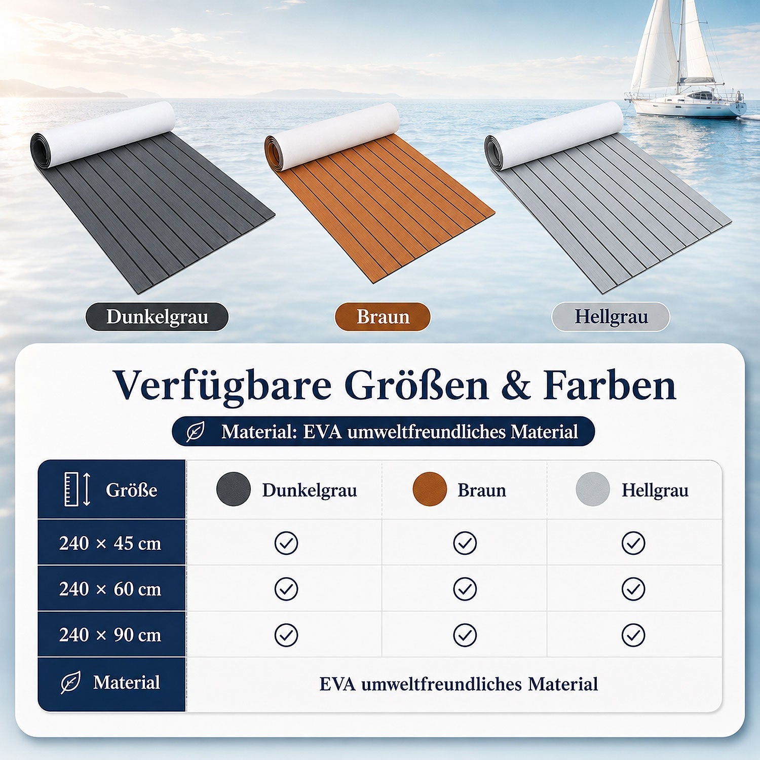 Boat EVA Teak Flooring Self-Adhesive - Brown or Grey, 240x45/60/90cm, view 6
