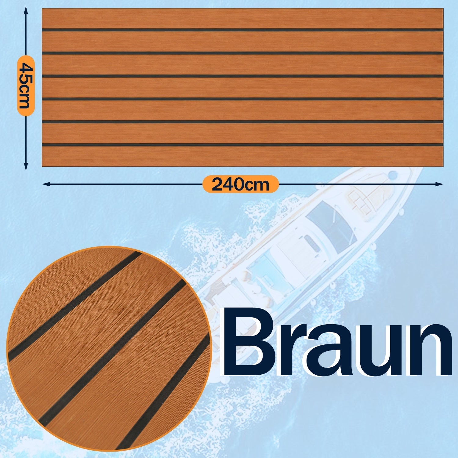 Boat EVA Teak Flooring Self-Adhesive - Brown or Grey, 240x45/60/90cm, view 7