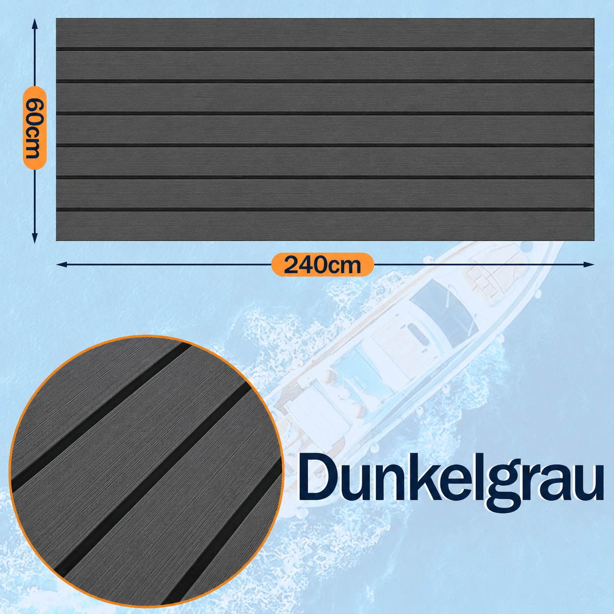 Boat EVA Teak Flooring Self-Adhesive - Brown or Grey, 240x45/60/90cm, view 8