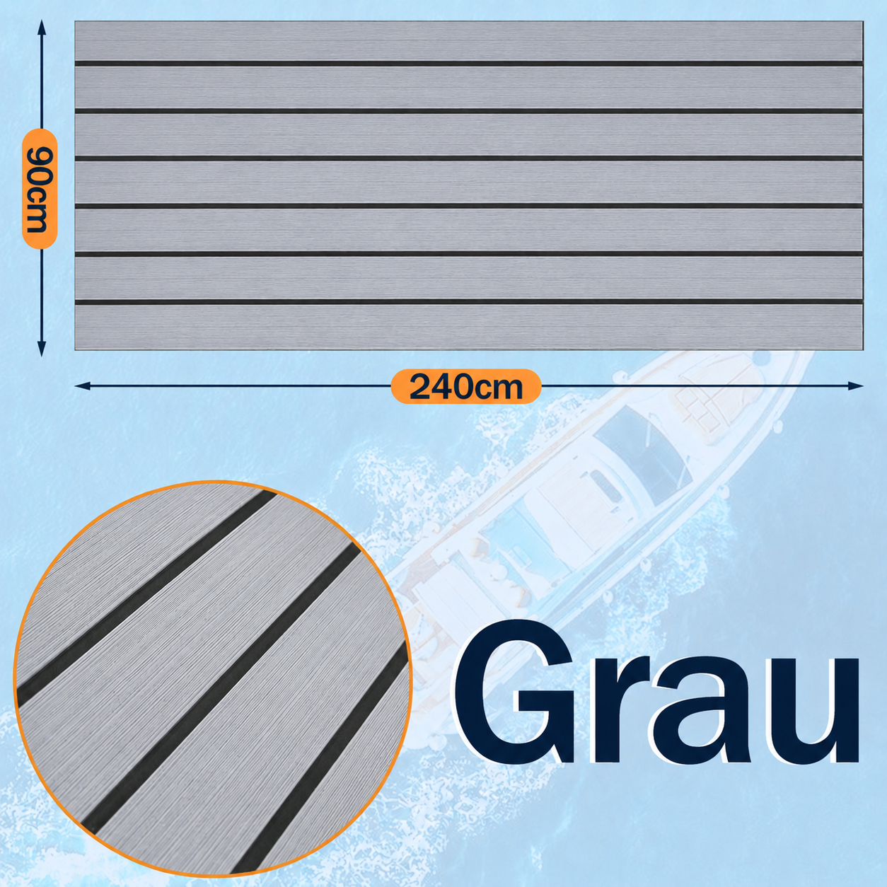 Boat EVA Teak Flooring Self-Adhesive - Brown or Grey, 240x45/60/90cm, view 9