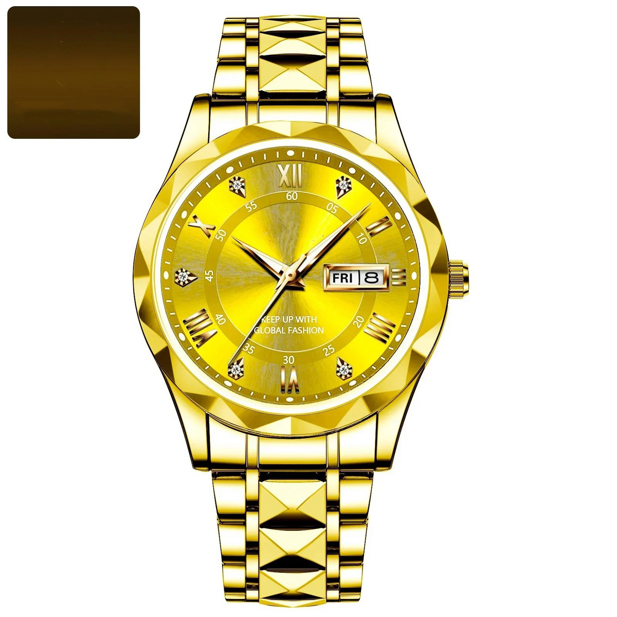 Men’s 40 mm Stainless Steel Day-Date Watch with Luminous Hands