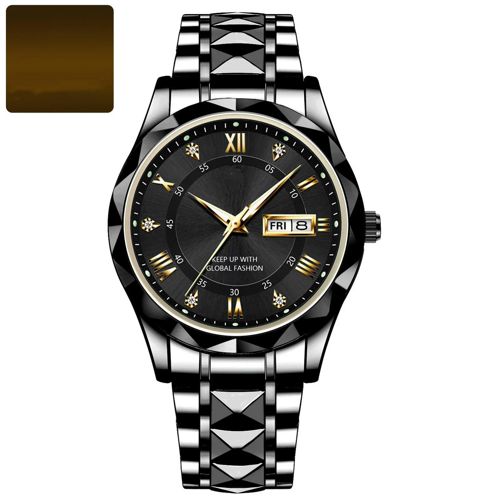 Men’s 40 mm Stainless Steel Day-Date Watch with Luminous Hands