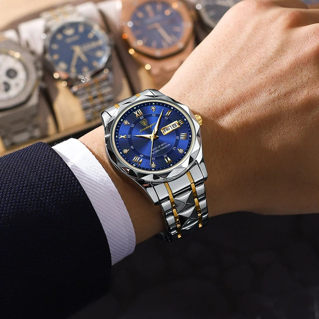 Men’s 40 mm Stainless Steel Day-Date Watch with Luminous Hands