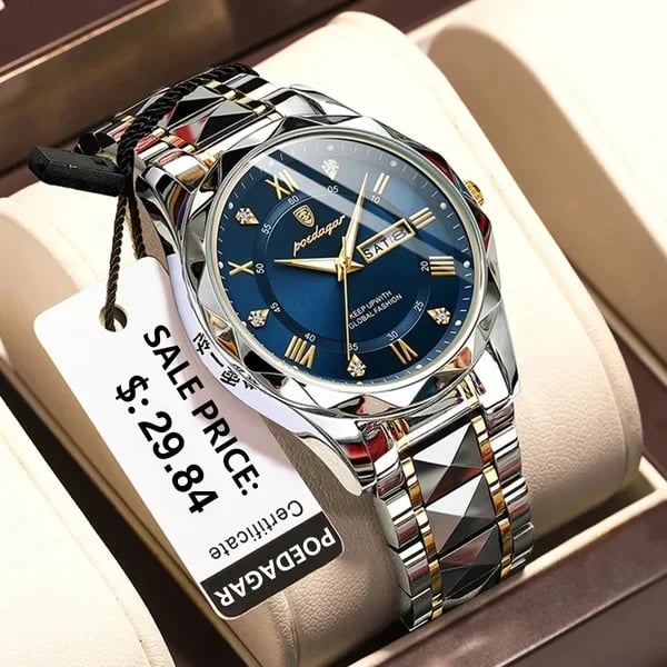 Men’s 40 mm Stainless Steel Day-Date Watch with Luminous Hands