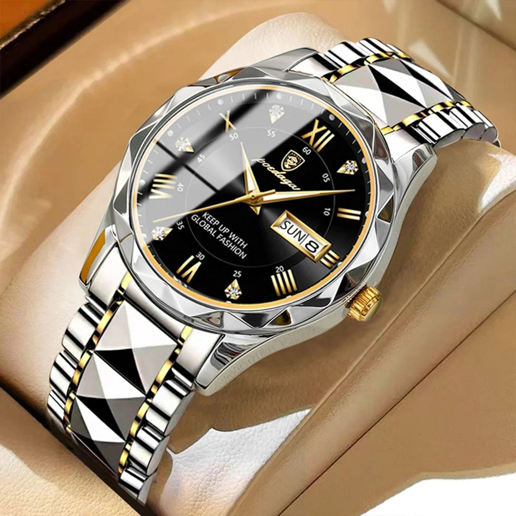 Men’s 40 mm Stainless Steel Day-Date Watch with Luminous Hands