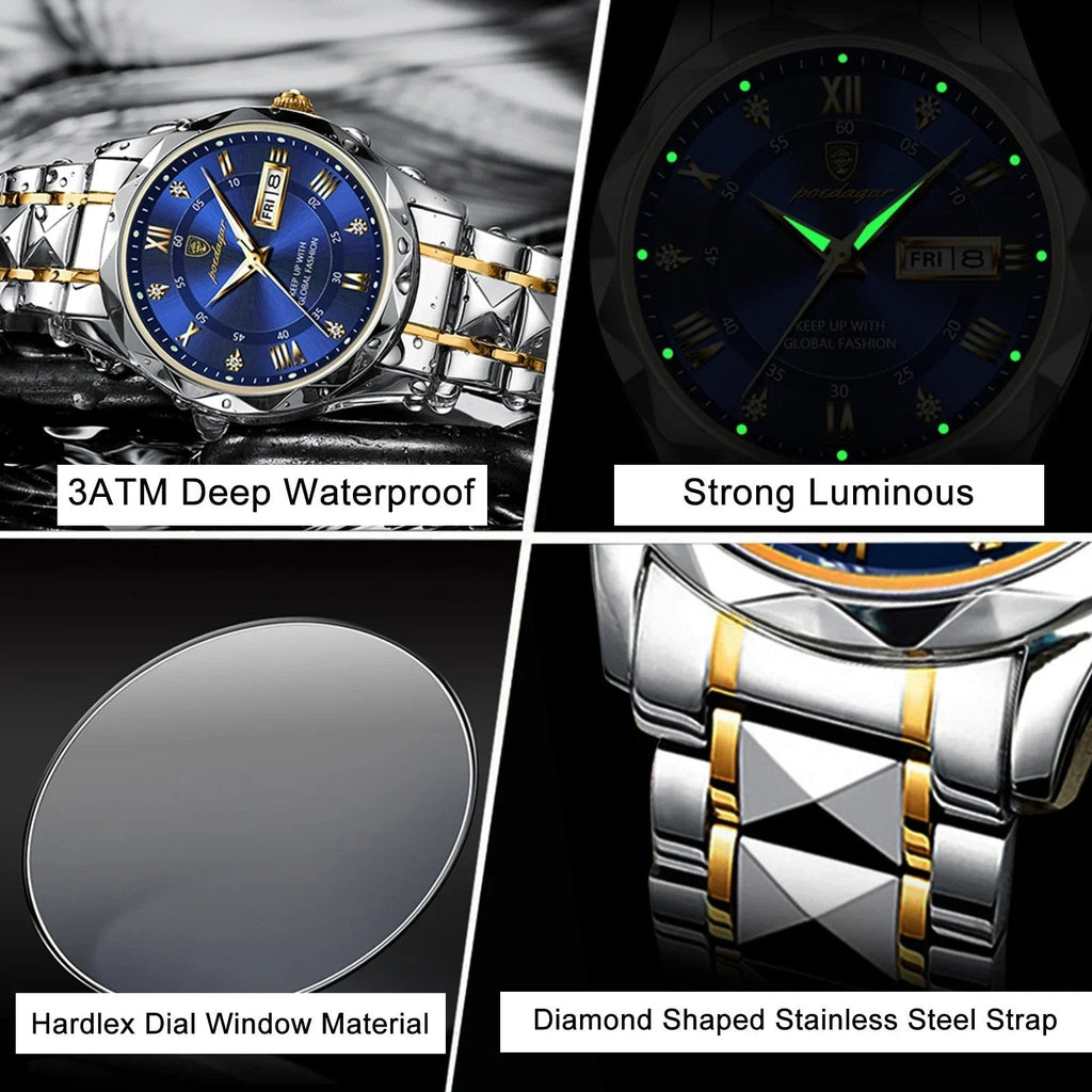 Men’s 40 mm Stainless Steel Day-Date Watch with Luminous Hands