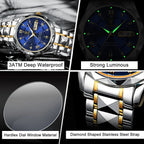 Men’s 40 mm Stainless Steel Day-Date Watch with Luminous Hands