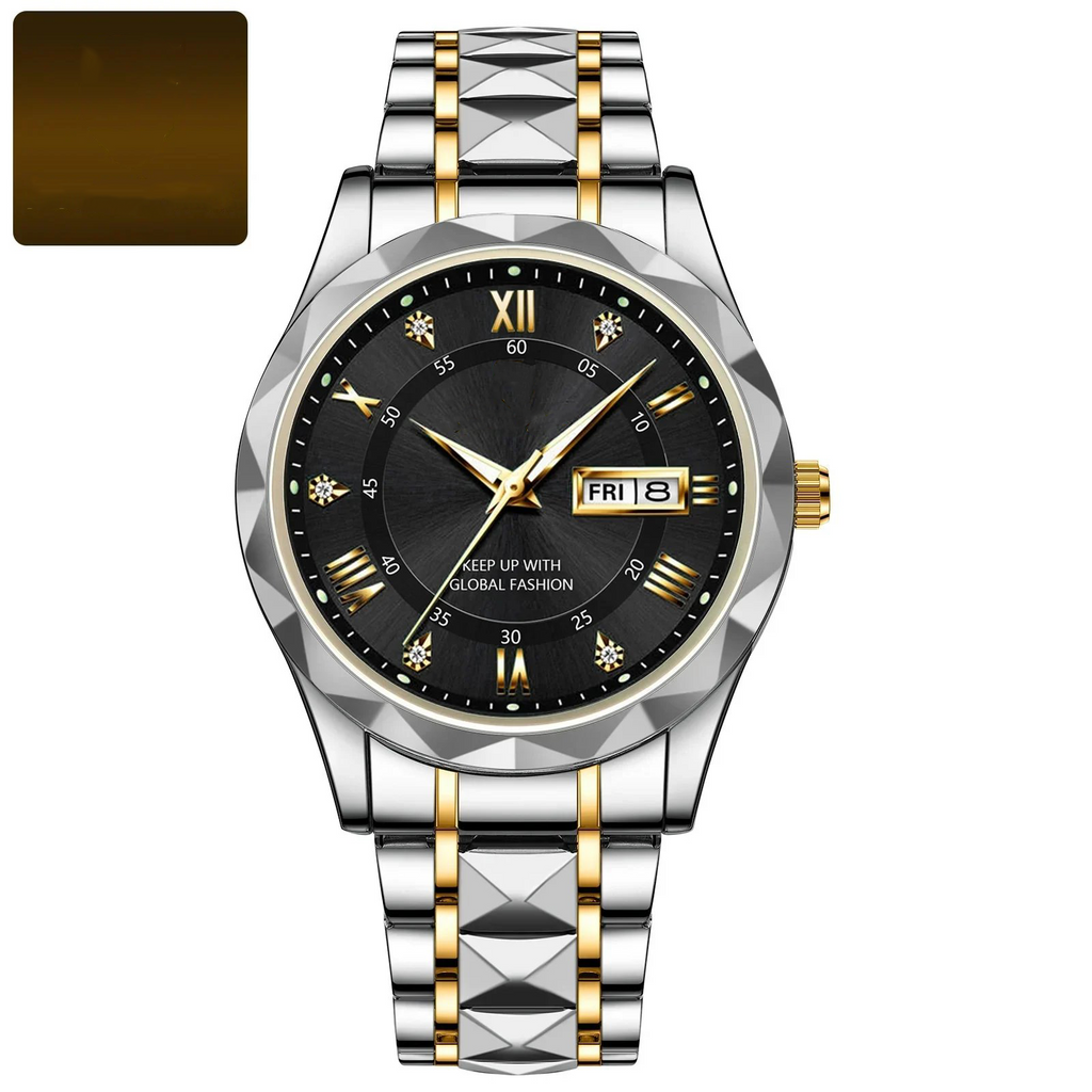 Men’s 40 mm Stainless Steel Day-Date Watch with Luminous Hands