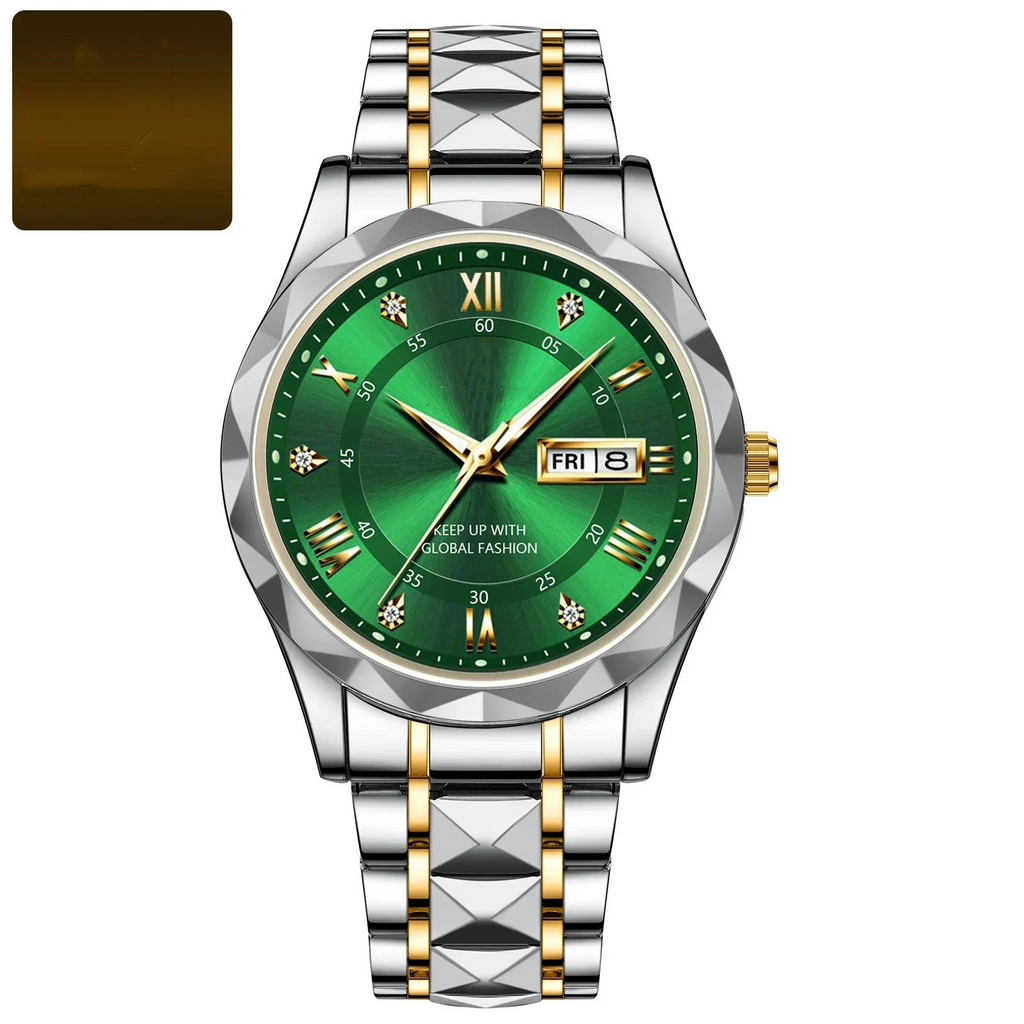 Men’s 40 mm Stainless Steel Day-Date Watch with Luminous Hands