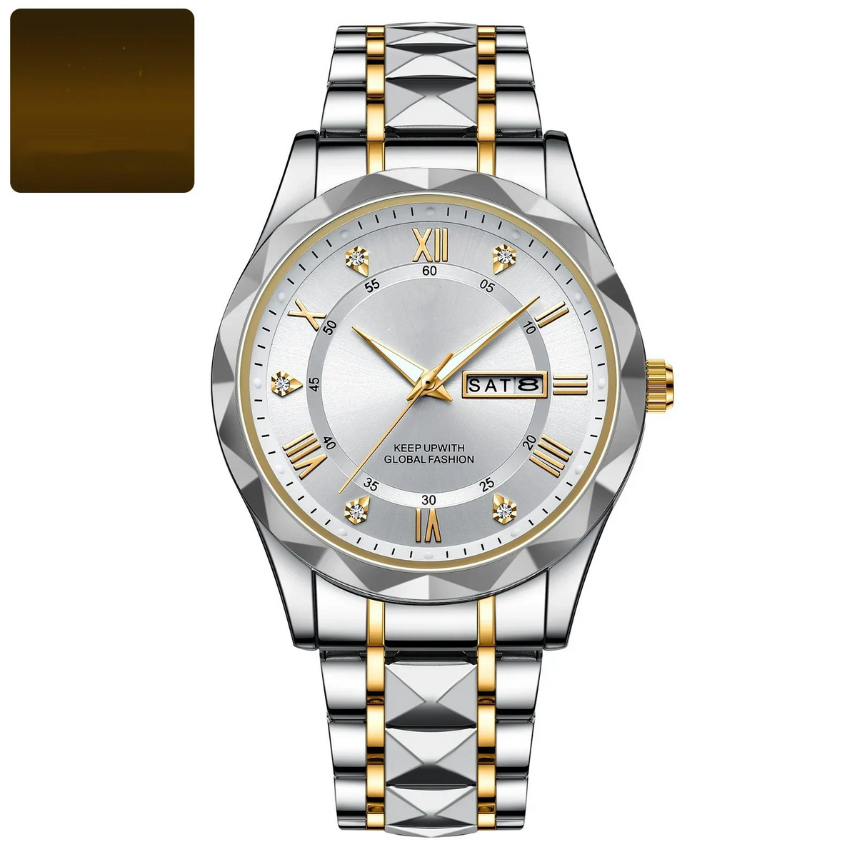 Men’s 40 mm Stainless Steel Day-Date Watch with Luminous Hands