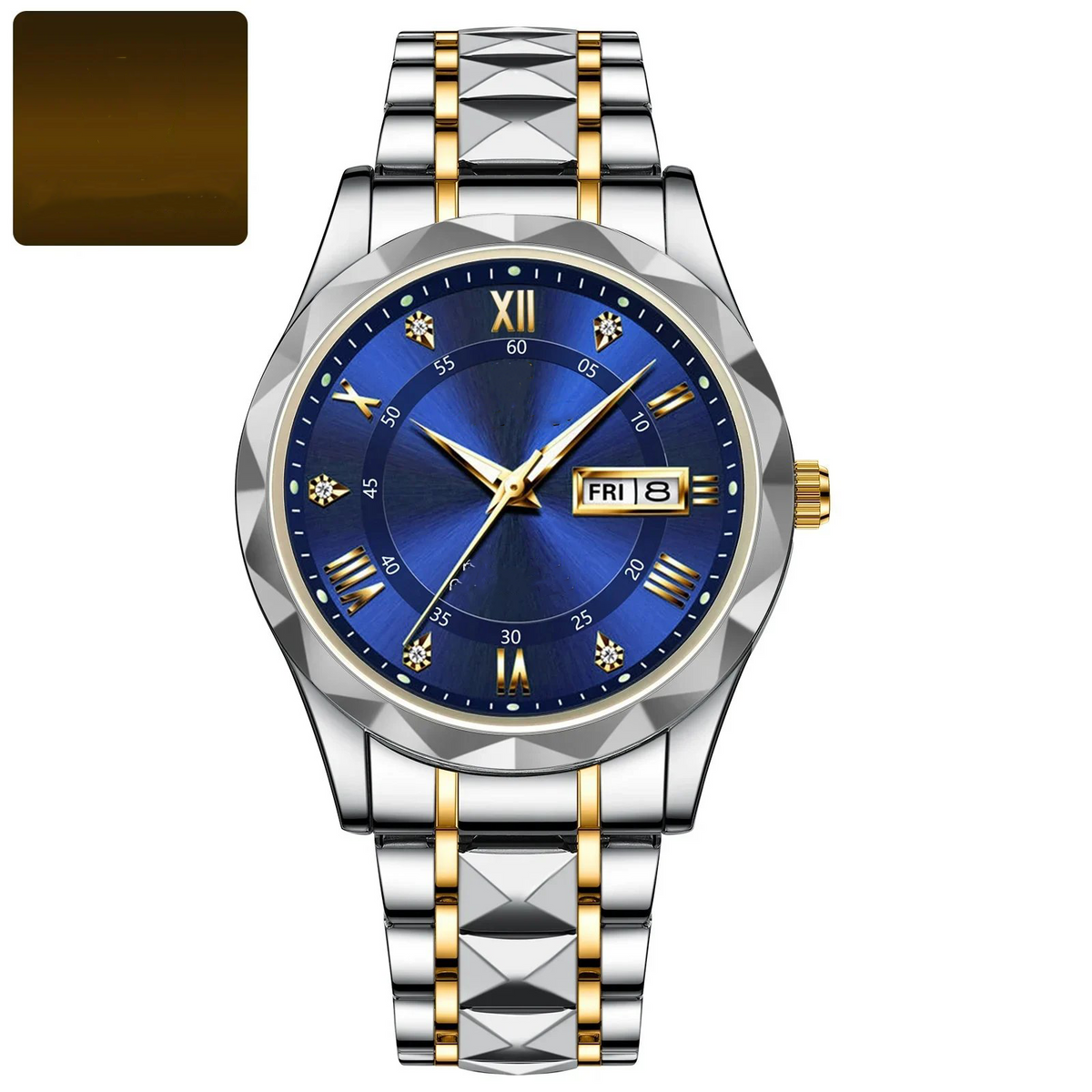 Men’s 40 mm Stainless Steel Day-Date Watch with Luminous Hands