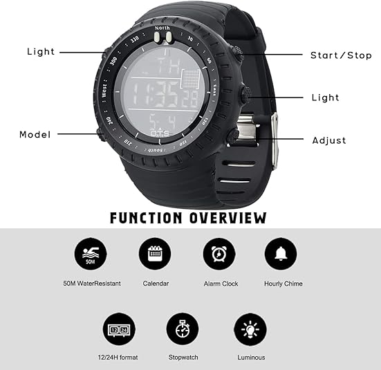Men’s Digital Sports Watch with LED Backlight and Alarm