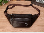 Men’s Genuine Cowhide Leather Waist Bag, Adjustable 130 cm Strap, Crossbody Travel Bag