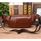 Men’s Genuine Cowhide Leather Waist Bag, Adjustable 130 cm Strap, Crossbody Travel Bag