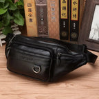 Men’s Genuine Cowhide Leather Waist Bag, Adjustable 130 cm Strap, Crossbody Travel Bag