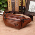 Men’s Genuine Cowhide Leather Waist Bag, Adjustable 130 cm Strap, Crossbody Travel Bag