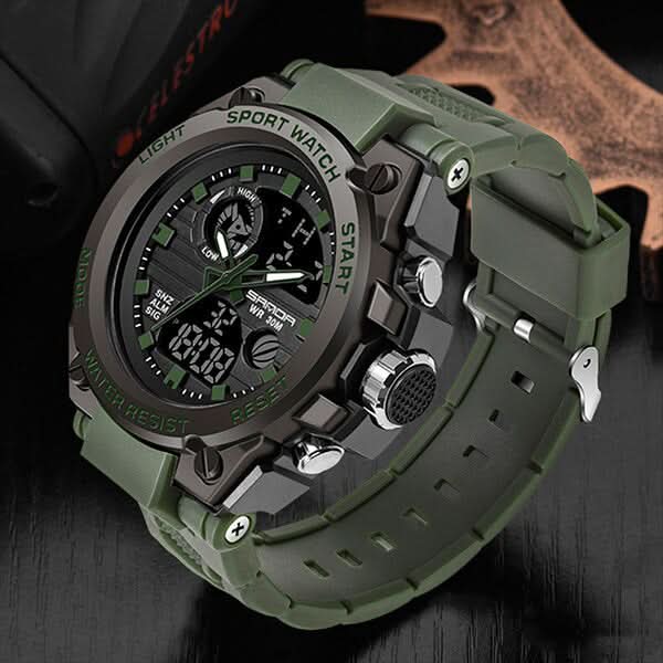 Men’s Military-Style Analogue-Digital Watch, 45 mm, Silicone Strap