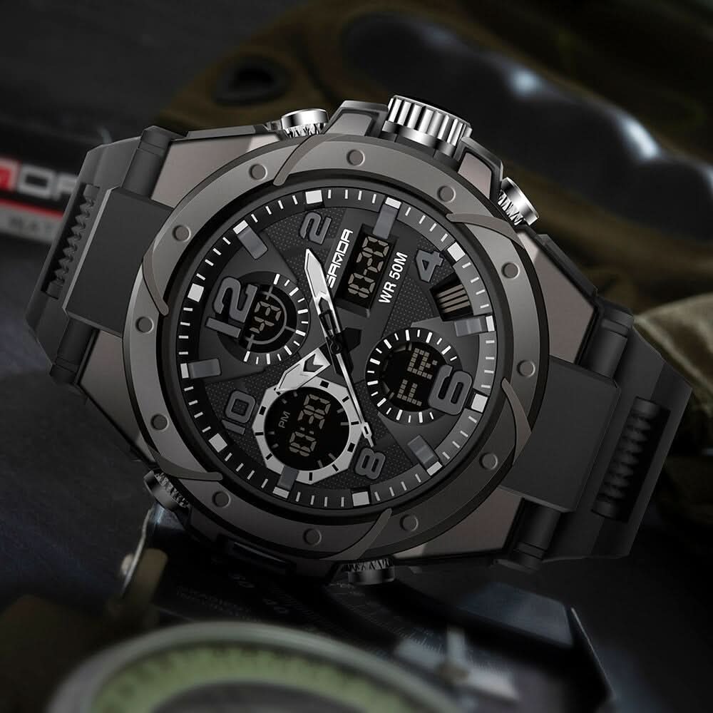 Men’s Military-Style Analogue-Digital Watch, 45 mm, Silicone Strap