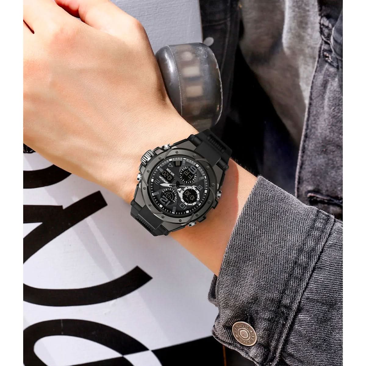 Men’s Military-Style Analogue-Digital Watch, 45 mm, Silicone Strap