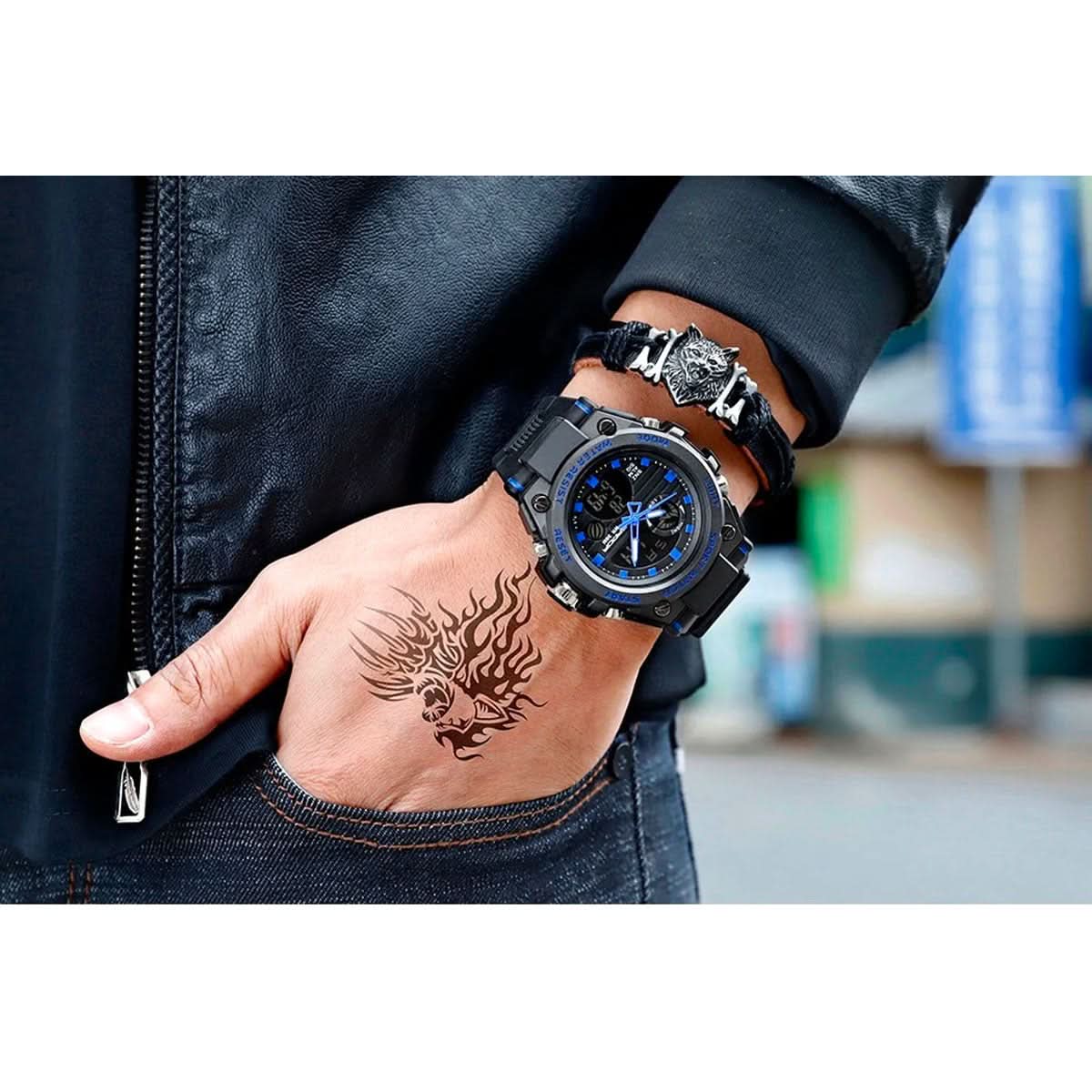 Men’s Military-Style Analogue-Digital Watch, 45 mm, Silicone Strap
