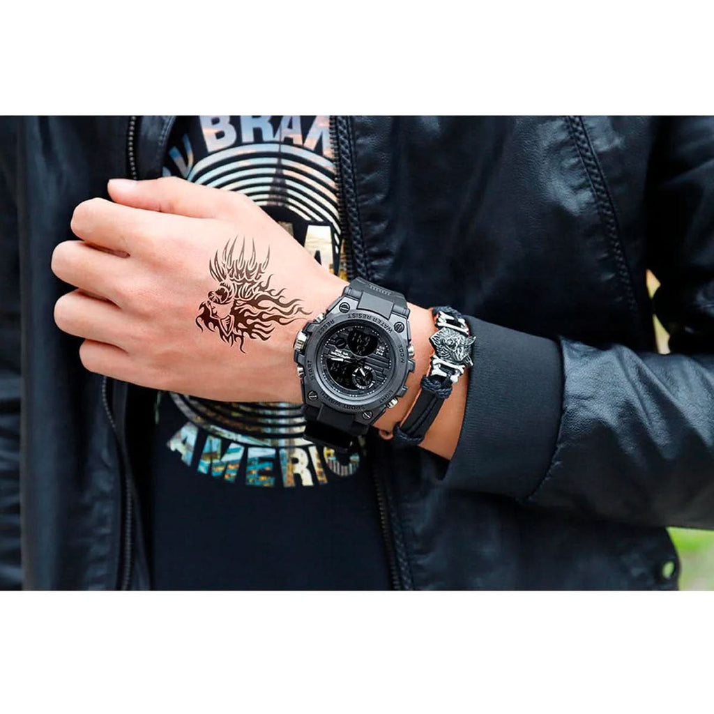 Men’s Military-Style Analogue-Digital Watch, 45 mm, Silicone Strap