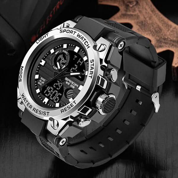 Men’s Military-Style Analogue-Digital Watch, 45 mm, Silicone Strap