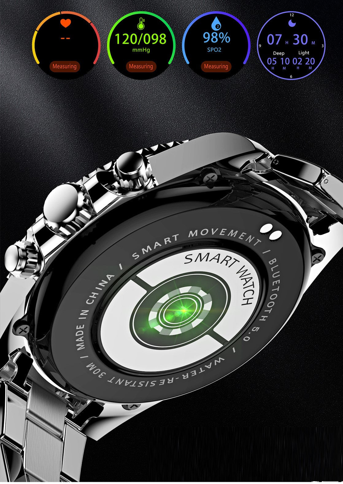 Men’s Smartwatch with 1.28in Touch Screen, Zinc Alloy and Stainless Steel