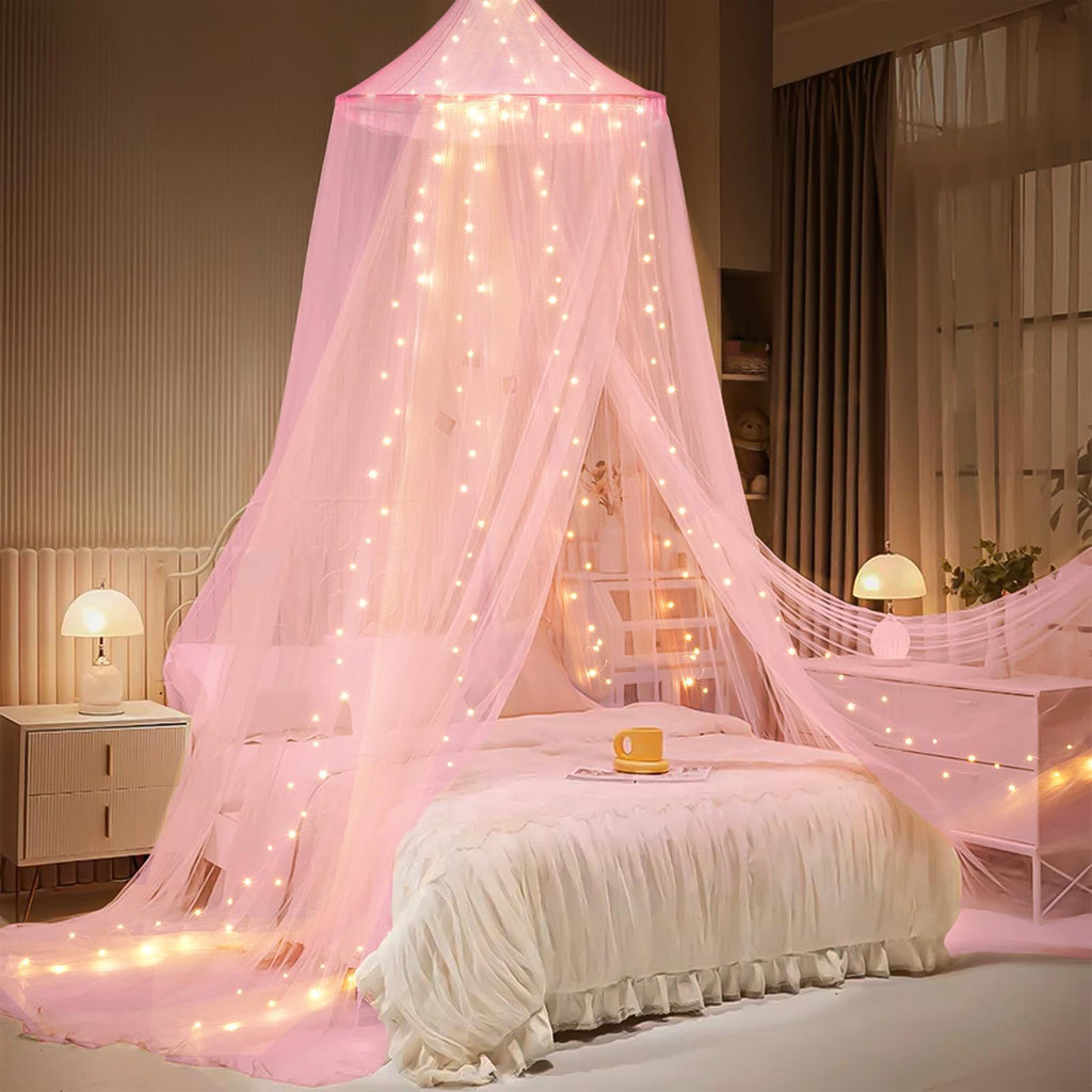 Mesh Bed Canopy Tent with LED Lights and Adjustable Hooks
