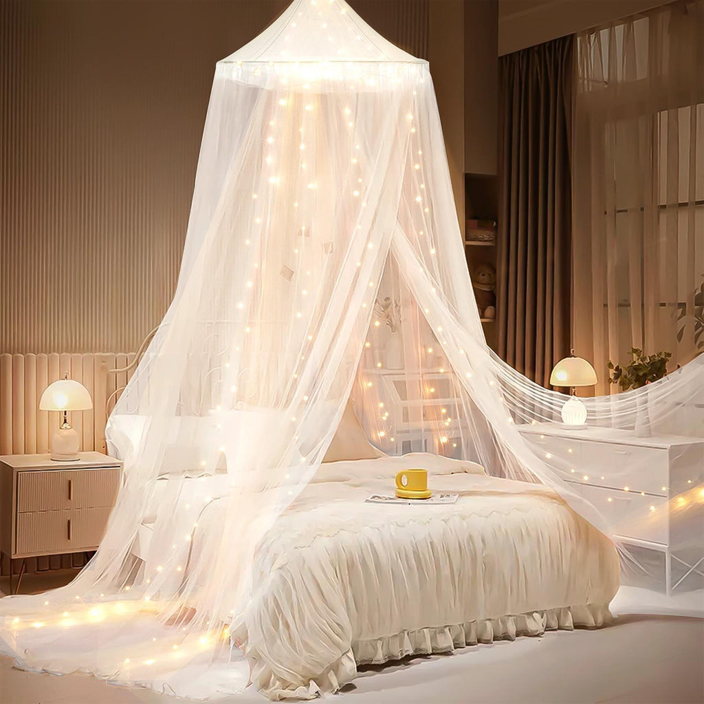 Mesh Bed Canopy Tent with LED Lights and Adjustable Hooks