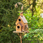 Metal Birdhouse Garden Stakes, Distressed Outdoor Décor, 10 × 10 × 20 cm