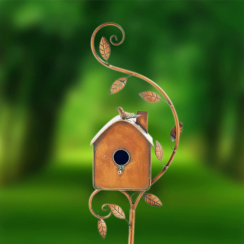 Metal Birdhouse Garden Stakes, Distressed Outdoor Décor, 10 × 10 × 20 cm