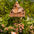 Metal Birdhouse Garden Stakes, Distressed Outdoor Décor, 10 × 10 × 20 cm