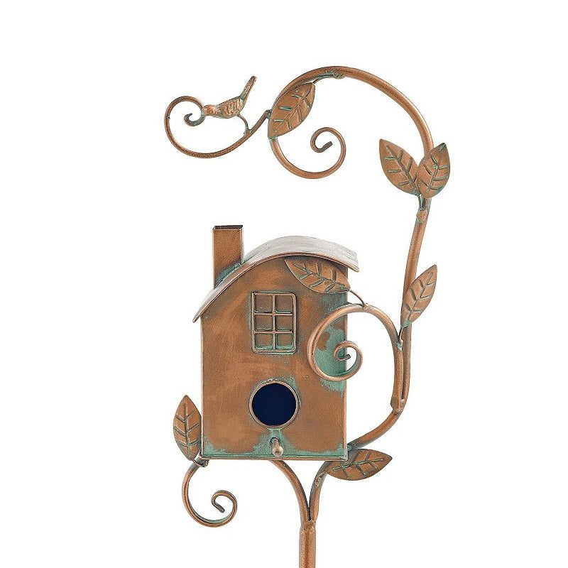 Metal Birdhouse Garden Stakes, Distressed Outdoor Décor, 10 × 10 × 20 cm
