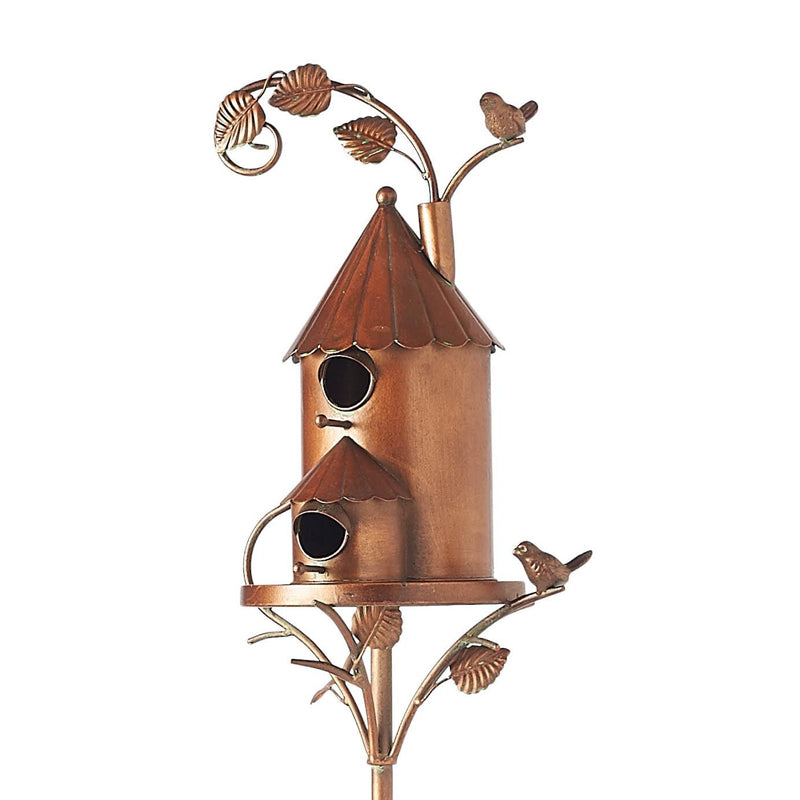 Metal Birdhouse Garden Stakes, Distressed Outdoor Décor, 10 × 10 × 20 cm