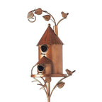 Metal Birdhouse Garden Stakes, Distressed Outdoor Décor, 10 × 10 × 20 cm