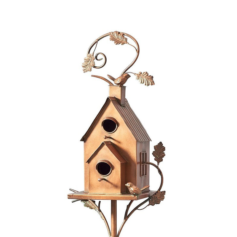 Metal Birdhouse Garden Stakes, Distressed Outdoor Décor, 10 × 10 × 20 cm